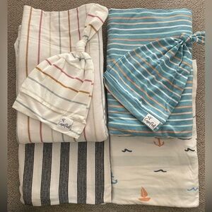 Copper Pearl Knit Swaddle Blankets (4 blankets, two matching top knot hats)